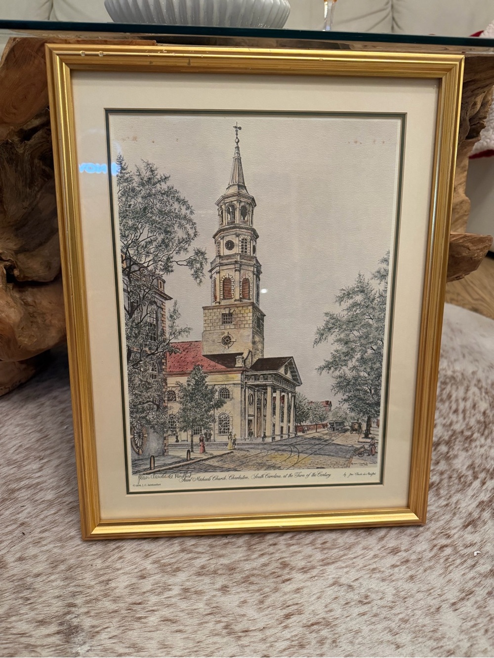 Small signed framed print "Saint Michael's Church, Charleston, South Carolina, a